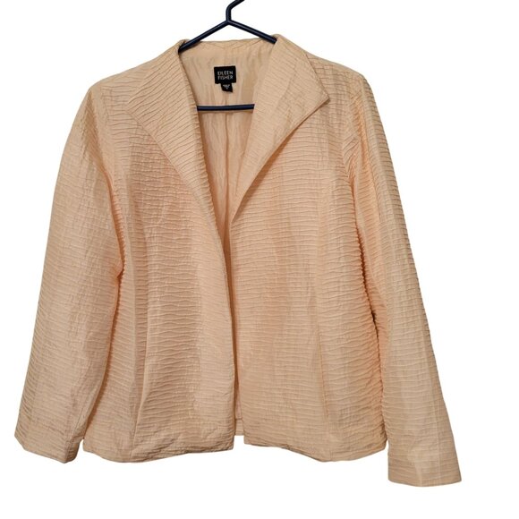 Eileen Fisher Textured Cream Silk Open Front Jacket Blazer S Formal - Picture 1 of 5